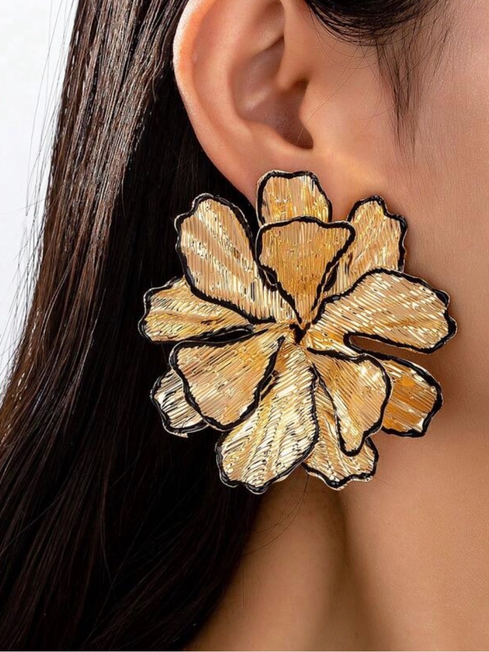 Gold Floral Statement Earrings - Women Jewelry